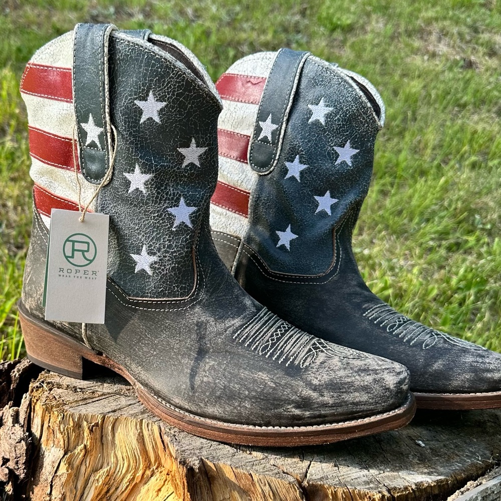 Roper® Women’s American Flag Shorty Cowgirl Boots- Size 10 - USA American Beauty - Picture 7 of 13